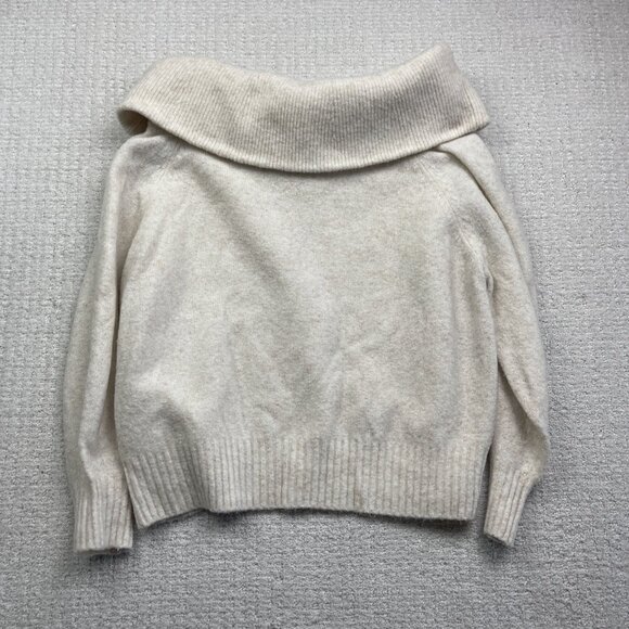 H&M Beige / Off White Off The Shoulder Wool Blend Knit Chumky Sweater Size M - Picture 12 of 16